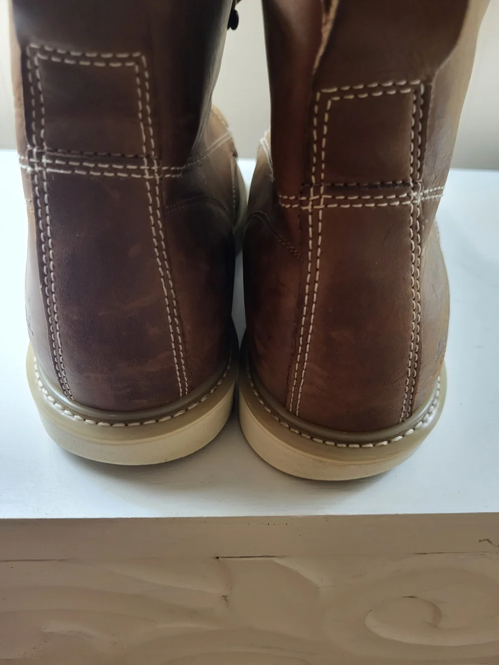 Brazos Men's Tan Leather Work Boots - Lace-Up Construction, Size 12